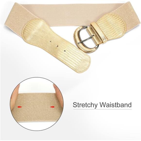 Women Stretchy Wide Waist Belt Gold - Picture 3 of 5